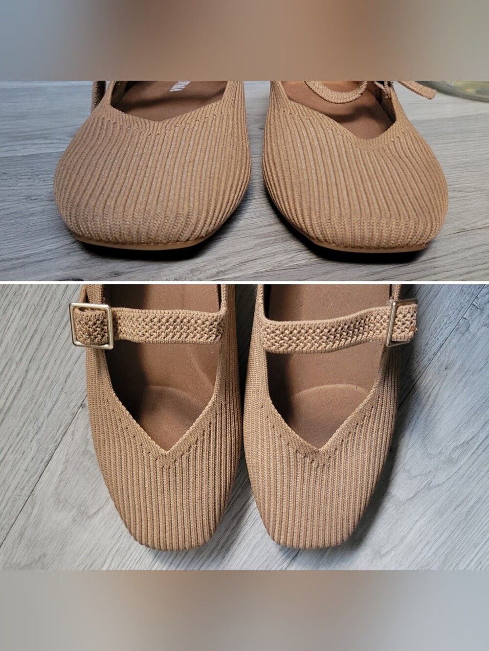 Vivaia Margot Mary Jane Buckle Square-Toe V-Cut Almond Ribbed Flats, US 5 EU 35 - Picture 5 of 15